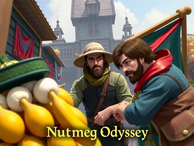 Nutmeg Odyssey gameplay showing a merchant negotiating in a market scene